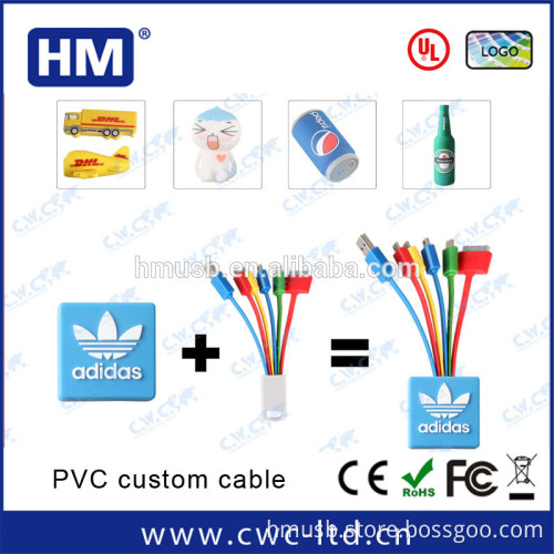 Factory directly PVC material custom smart charging cable (external cable) custom 4 in 1 cable with different logo